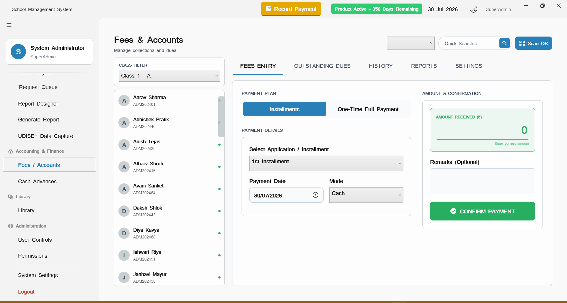 Fee Collection & Receipts